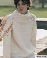 High Neck Crochet Raglan Sleeve Sweater