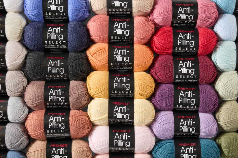Overhead photos of all colors of Anti-Pilling Select Yarn 