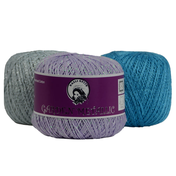 Blue Glitter Yarn Soft Metallic Stripe Thread Yarn With 