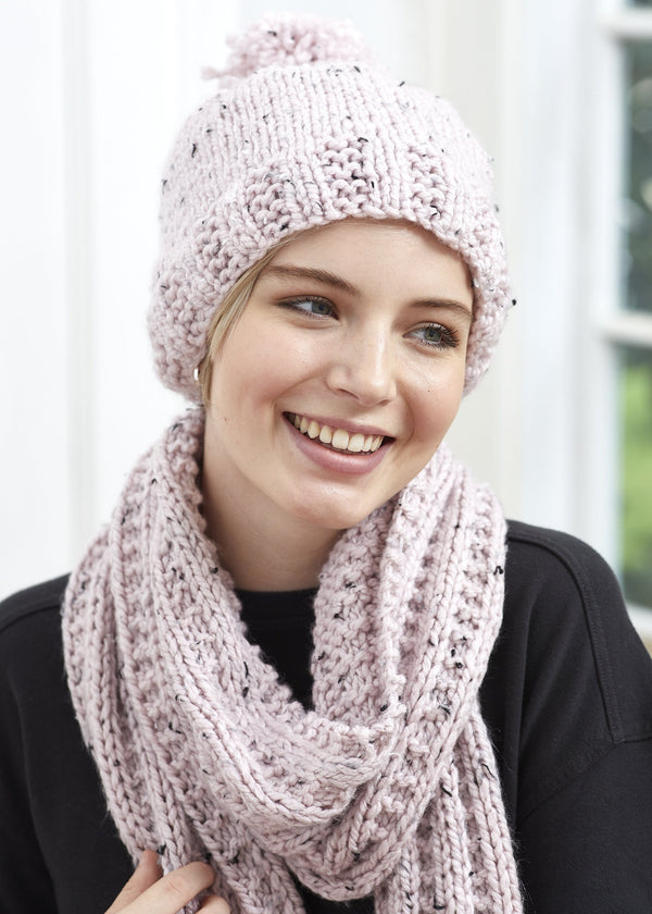 Tweed Garter Rib Hat and Scarf